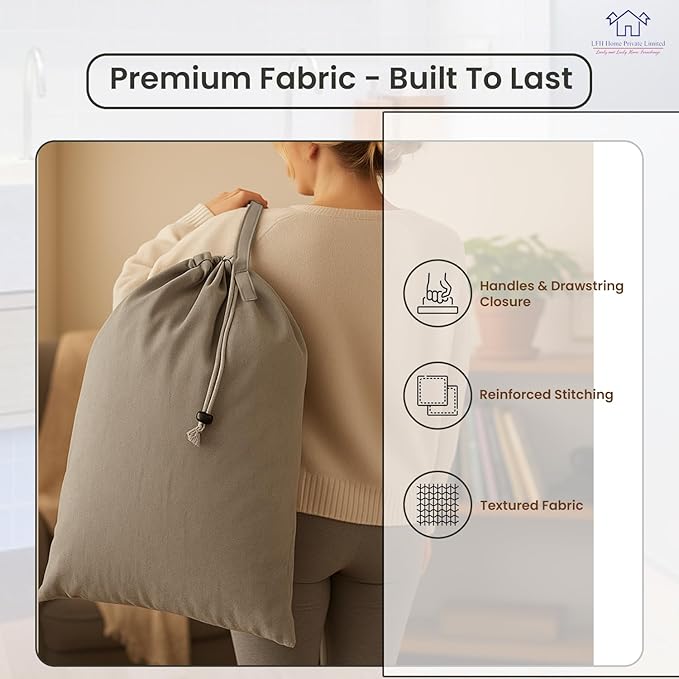 LFH Home Cotton Canvas Large Laundry Bag with Handle, Heavy Duty Drawstring Closure Washable Laundry Bags, School Travel, Home, Hotel, College Dorm, Organizer Sack, Toys Clothes 24x36 (Pack of 4)-Grey