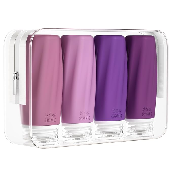 Morfone Travel Bottles for Toiletries, 3oz Tsa Approved Travel Size Containers Leak Proof Squeezable Travel Accessories Refillable for Shampoo Conditioner Lotion Liquids(Purple)