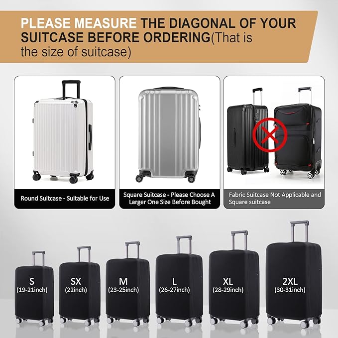 Travel Luggage Cover Suitcase Protector Scratch-Resistant Fit 19-31 Inch Suitcase, Not Included Suitcase (Black, S(19-21inch))