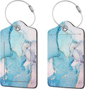2 Pcs Luggage Tags for Suitcase, Cute Unique PU Leather Travel Bag Tag with Privacy Cover ID Label Address Card and Durable Metal Ring Suitable for Men Women Children Backpack,Blue Marble