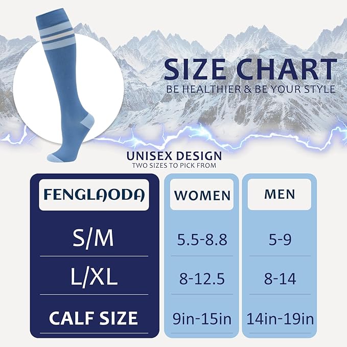 fenglaoda 8 Pairs Compression Socks for Men & Women 20-30 mmHg Knee High Nurse Pregnant Running Medical and Travel Athletic