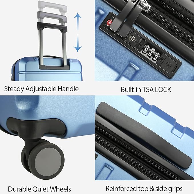 KROSER Hardside Expandable Carry On Luggage with Spinner Wheels & Built-in TSA Lock, Durable Suitcase Rolling Luggage with USB Port, Carry-On 20-Inch, Light Blue