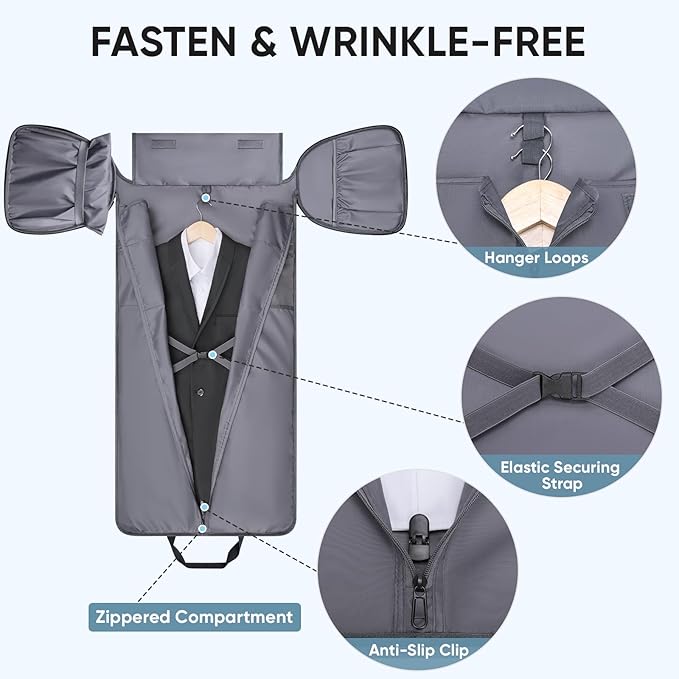 BALEINE Convertible Garment Bag with Shoe Compartment, 2 in 1 Carry on Garment Duffle Bags for Travel, Suit Bag for Men Women (Black)