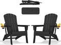 Folding Adirondack Chair - Extended Ergonomic Backrest, Cup Holder - Easy Assembly - Durable HDPE Plastic, Weather Resistant & Maintenance-Free - Lawn, Patio, Deck Supports 380lbs Black