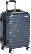 Amazon Basics 21-inch Carry On Luggage, Suitcase With Wheels (8 Spinner Wheels), TSA Lock, Expandable Capacity, Interior Divider and Pocket For Dry and Damp Clothes, Navy Blue