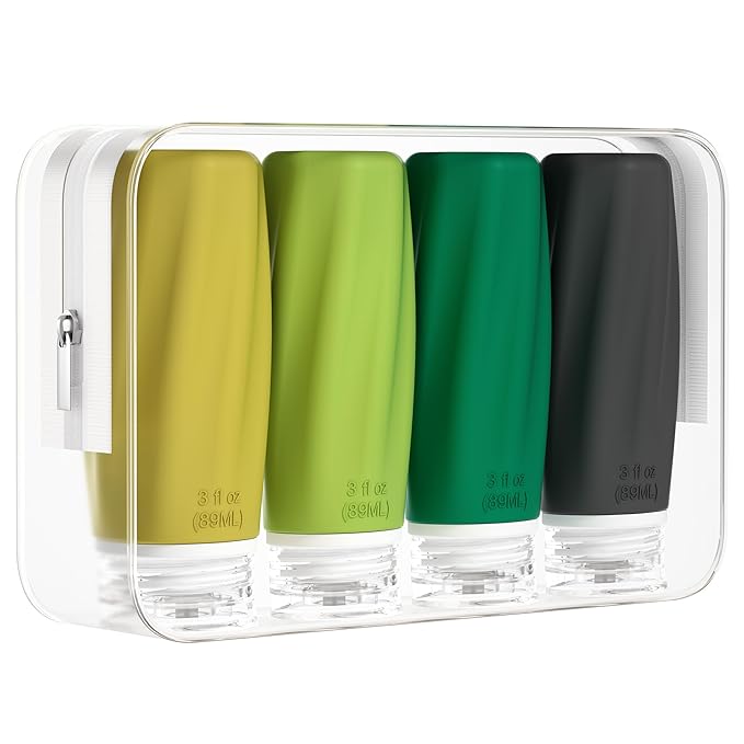 Morfone Travel Bottles Set for Toiletries, Tsa Approved Travel Size Containers Leak Proof Refillable Liquid Silicone Squeezable Travel Accessories for Shampoo Conditioner Lotion (Green)