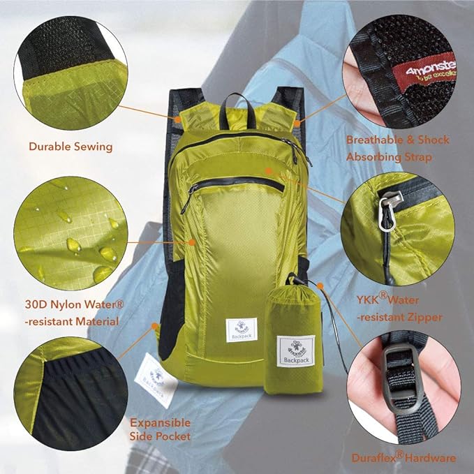 4Monster Hiking Daypack,Water Resistant Lightweight Packable Backpack for Travel Camping Outdoor