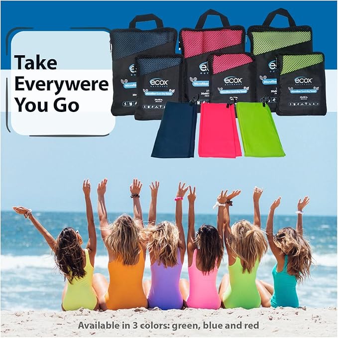Outdoors Microfiber Towel Fast Drying Soft Feel Fast Action Drying for Gym Beach Outdoors Travel Yoga Camping Compact Size 2 Piece Set 30x60 in and 12x24 in Green MFT2PG