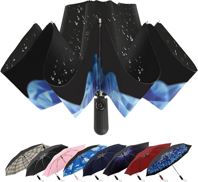 Compact Inverted Travel Umbrella, Automatic Open Close, 9-Rib 46 Inch Windproof Umbrella, Waterproof UPF 50+, Portable Umbrellas for Men, Women, Travel, and Daily Use