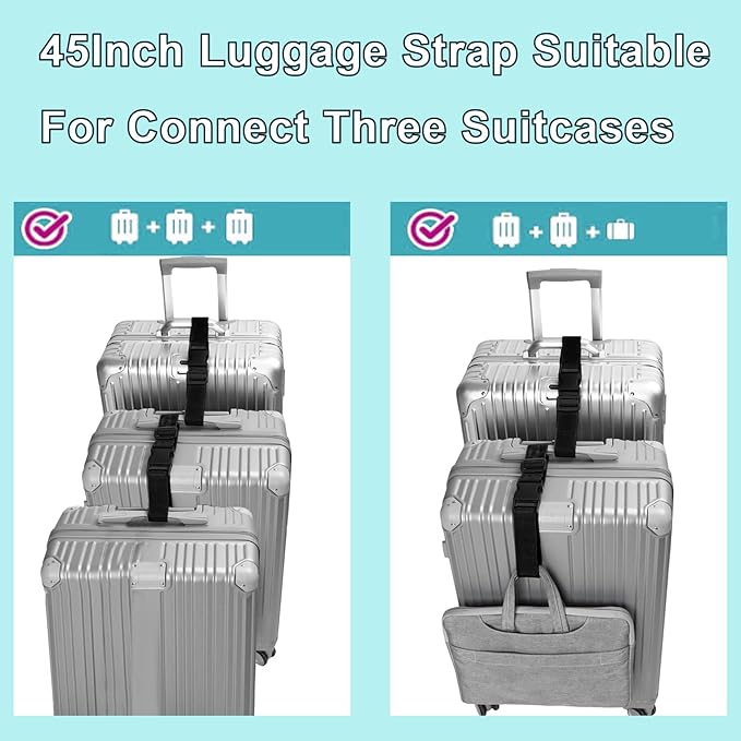 Luggage Straps for Suitcases TSA Approved, Travel Accessories to Connect Two Suitcase, Add Bag Luggage Straps for Carry On Your 3 Luggages Adjustable Buckle Belt, 2Pack Black