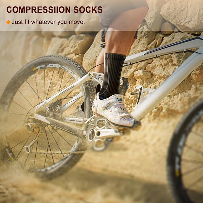 BULLIANT Compression Socks for Men 6Pairs, Athletic Crew Socks Cushioned For Men Sports Running-Arch Support