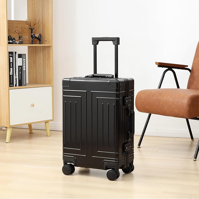 All Aluminum Carry On Luggage，Cut from Whole Aluminum Sheet，22x14x9 Airline Approved ，（3rd Generation，Premium Metal zipperless suitcase ） (black, 28inch)