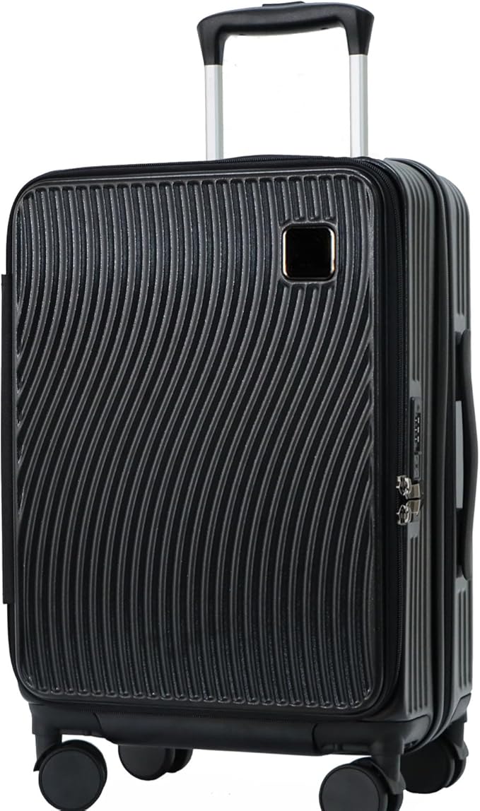 buy 0ne get 0ne free! 20 Inch Expandable Carry on Luggage PC Hard Shell TSA Suitcase Top Opening 360°Rolling Wheels Travel Luggage Suitcase(Black)