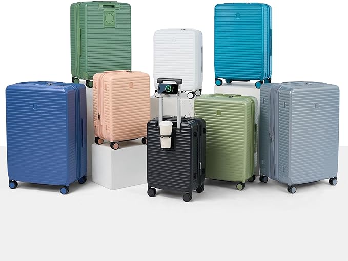 Hard Shell Suitcases Expandable Travel Luggage Sets 2 Piece, Carry on and Check in Luggage Lightweight Suitcase Set 2 Piece with Wheels Cup Holder Charger Built in (Silver, 20/28)