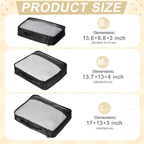 5 Pcs Packing Cubes for Suitcase Large Travel Cubes Carry on Luggage Organizer Bags for Clothes Accessories(Mixed,Black)
