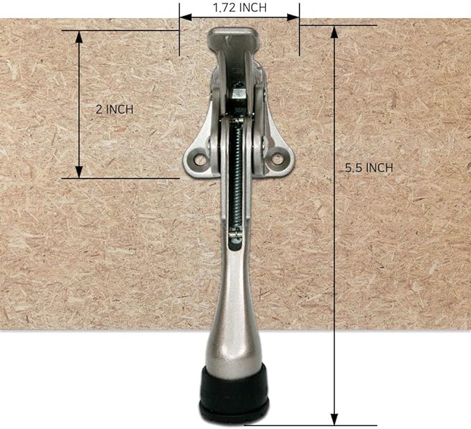 One Touch Kickdown Door Stopper, Door Holder, Heavy Duty Door Stops, Bottom of Door, Height-Adjustable Rubber Tips by HASHI (Satin Nickel 4 inch x 1pack)