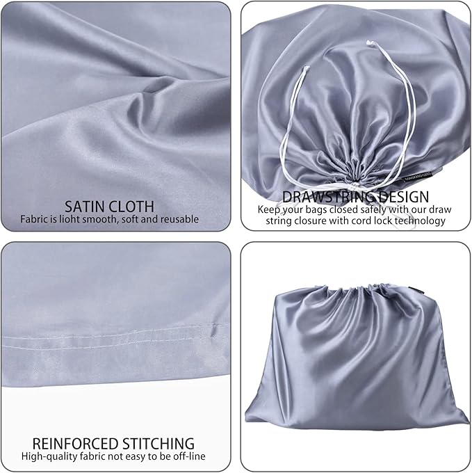 6 Pack Dust Bags for Handbags Silk Dust Cover Bag for Handbags Purses Shoes Boots, Silk Dustproof Drawstring Bag Travel Storage Pouch (Gray, 19.6 × 15.7 in)