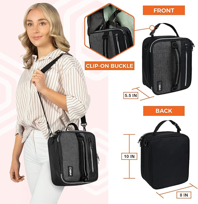 opux Insulated Lunch Box for Men Women Adult, Compact Lunch Bag for Kids Boy Girl Teen, Soft Lunch Cooler Bag for Work School, Leakproof Lunchbox Lunch Pail with Clip-on Buckle, Heather Charcoal