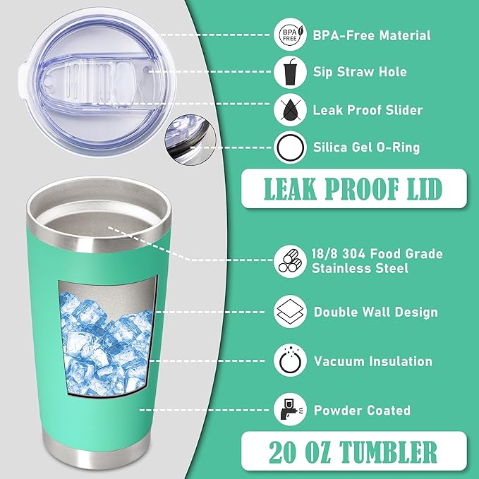 20 oz Tumbler Coffee Tavel Tumblers Bulk with Lid Stainless Steel Double Wall Vacuum Insulated Mug Powder Coated Cups fit Car Cupholder for Hot and Cold - Light Blue, 1Pack