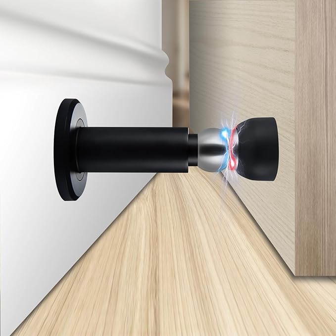 Door Stoppers – Heavy Duty Magnetic Door Stopper for Wall & Bottom of Door – Premium Adjustable Door Stop with Heavy-Duty Windproof Design, Constructed with SUS304 Stainless Steel (Black)