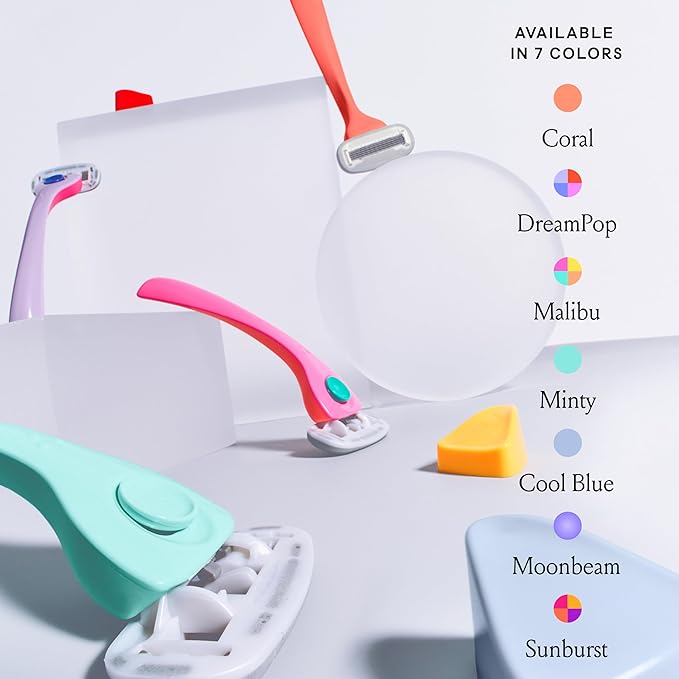 Billie Razors for Women Shave Kit – Women’s Razor + 4 x 5-Blade Razor Refills + Magnetic Holder – Coral