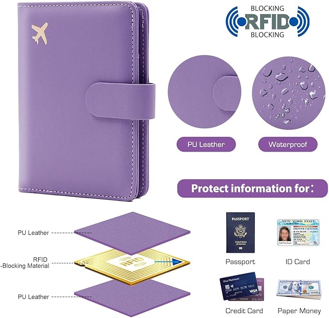 Melsbrinna Premium Leather Passport Holder Covers Case, Waterproof Rfid Blocking Travel Wallet Passport Holder with Pen Holder, Cute Passport Book for Women/Men