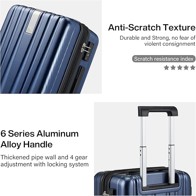 Hanke 20 Inch Expandable Carry on Luggage 22x14x9 Airline Approved Lightweight PC Hard Shell Suitcases with Wheels Travel Luggage Rolling Suitcase Travel Luggage Bag for Weekender(Dark Blue)