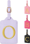 Personalized Initial Luggage Tags for Suitcase, Purple Leather Cute Luggage Tags with Privacy Cover Name Card, Embroidered Custom Monogrammed Luggage Tag Travel Backpack Tags Gifts for Women Kids(O)
