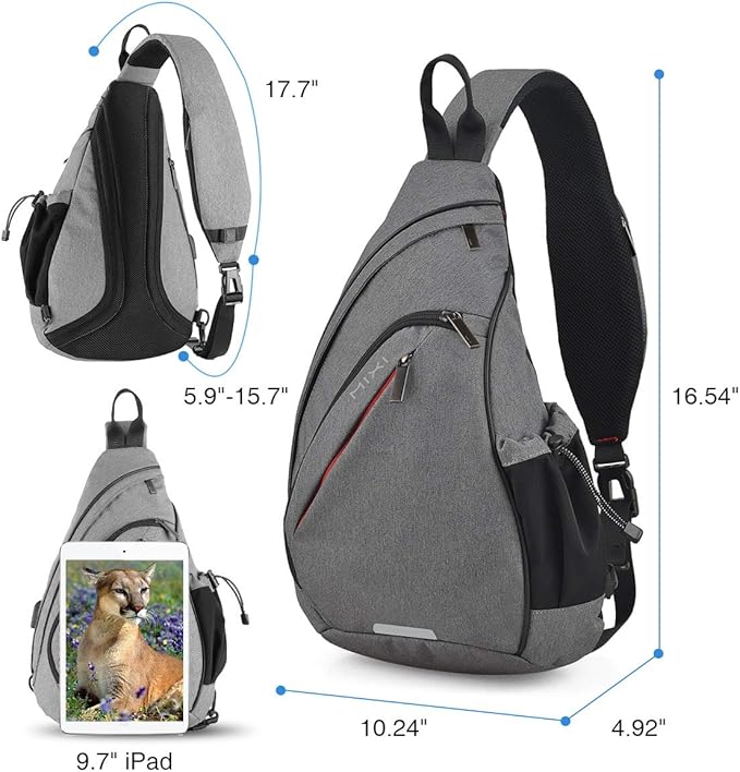 mixi Sling Bag Men Backpack Unisex One Shoulder Bag Hiking Travel Backpack Crossbody with USB Port for Men Women Versatile Casual Daypack-17 inch,Gery