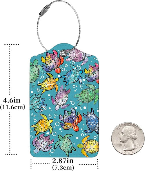 2 Pcs Luggage Tags for Suitcase, Cute Unique PU Leather Travel Bag Tag with Privacy Cover ID Label Address Card and Durable Metal Ring Suitable for Men Women Children Backpack,Gradient Color Turtle