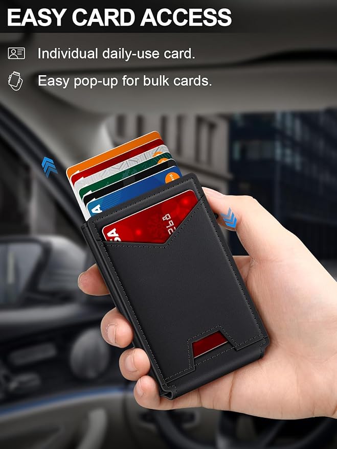 Wallet for Men RFID Wallet with Money Clip, Slim Pop Up Card Holder for 10-12 Cards, Minimalist Smart Credit Card Case with ID Window, Bifold Metal Wallet for Front Pocket, Gifts for Men