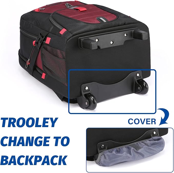 LOVEVOOK Rolling Laptop Backpack with Wheels, Waterproof Travel Carry On Business Backpack for Men, Fits 17 inch (17 inch, Red)