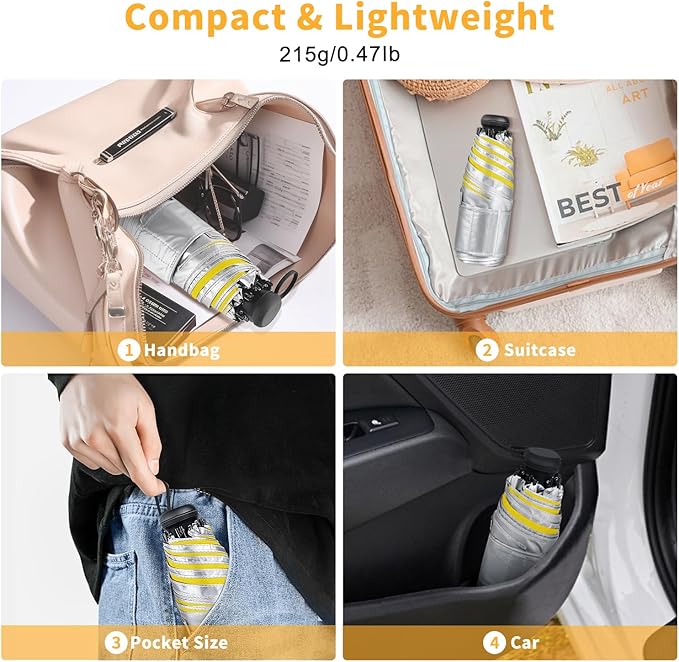 Mini Travel Umbrella - UPF 50+ Sun Protection Compact Manual Open Small Sun Umbrella