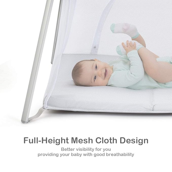 BABY JOY 2 in 1 Travel Crib with Side Zipper, Portable Baby Playard with Soft Washable Mattress, Installation-Free Home Playard with Carry Bag for Airplane, Lightweight Playpen for Infants &Toddlers
