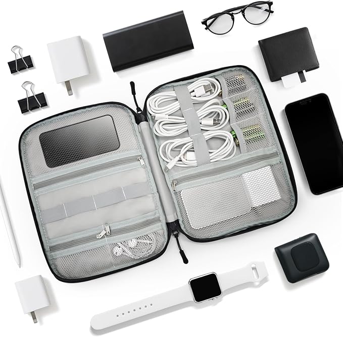 Custom Electronic Organizer Travel Case with Name Small Cable Storage Bag, Personalized Gifts Travel Essentials for Phone Cords Charger Accessories, Black