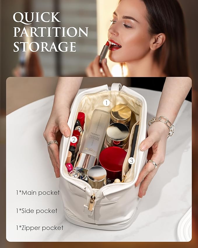 Gifts for Teen Girls, Initial Large Makeup Bag, Personalized Double Layer Cosmetic Bag with Makeup Brush Organizer, Waterproof, Large Capacity PU Leather Toiletry Bag, Friend gifts