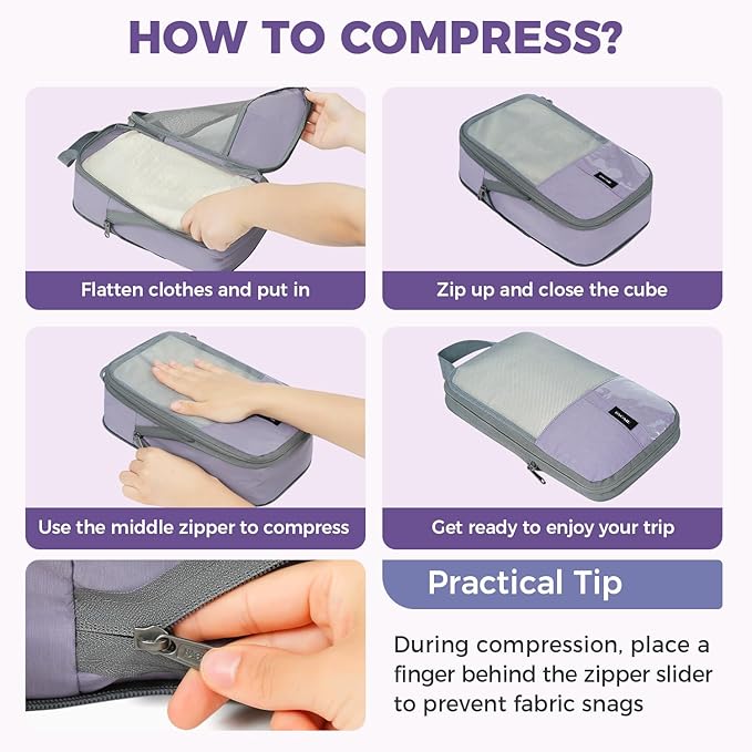 BAGAIL 6 Set/4 Set Lightweight Compression Packing Cubes for Travel, Anti-Tearing Expandable Organizer Bags for Suitcase