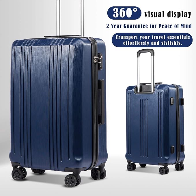 Coolife Luggage Expandable(only 28") Suitcase PC+ABS with TSA Lock Spinner 20in 24in 28in (navy, M(24IN))