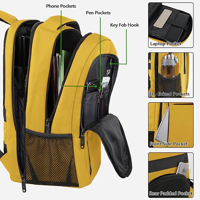 College Backpack, Extra Large TSA Friendly Carry On 17.3 Inch Laptop Backpack with USB Charging Port, Anti Theft Flight Approved Business Work Travel Computer Backpack Bagfor Women Men, Yellow