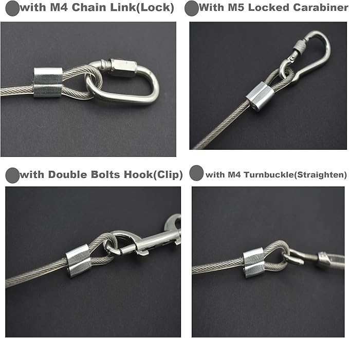 10 Pcs 2mm Wire 12 inch Vinyl Coated Stainless Steel Cable with Loops Short Wire Rope Lanyard Lock Security Chain Link for Outdoor Gates, Clear(2mm x 12inch)