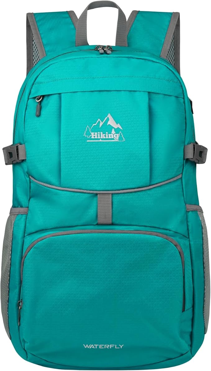 WATERFLY Hiking Foldable Daypack Backpack: 25L Ultra Lightweight Packable Waterproof Outdoor Travel Day Pack for Woman Man