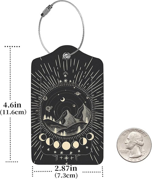 2 Pcs Luggage Tags for Suitcase, Cute Unique PU Leather Travel Bag Tag with Privacy Cover ID Label Address Card and Durable Metal Ring Suitable for Men Women Children Backpack,Mountain Range