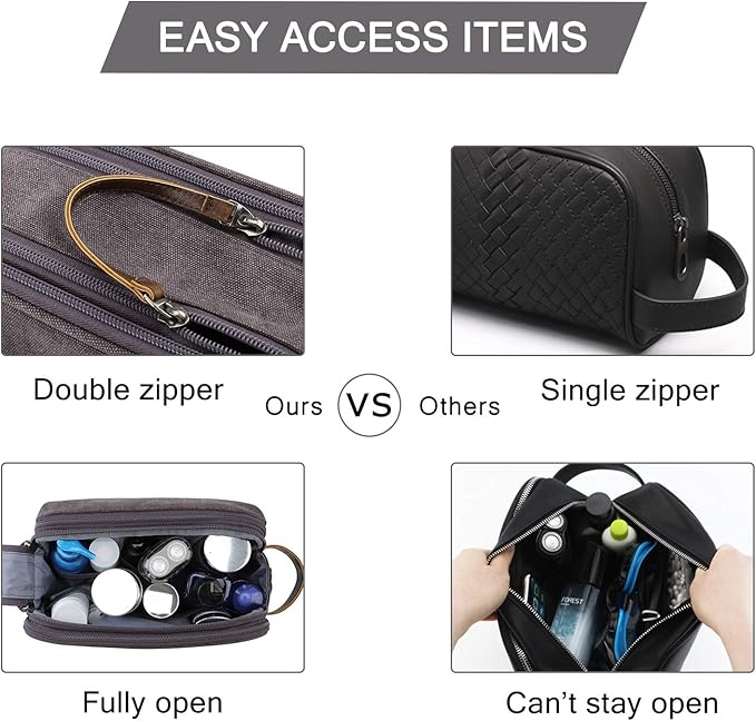 BAGSMART Toiletry Bag for Men, Canvas Travel Toiletry Organizer Dopp Kit Water-resistant Shaving Bag for Toiletries Accessories,Grey-Medium