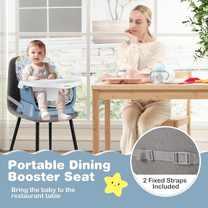 BABY JOY 16 in 1 High Chair, Convertible Baby Highchair for Babies and Toddlers with Activity Center, Booster Seat, Building Block Table, Toddler Chair with Safety Harness, Removable Tray (Blue)