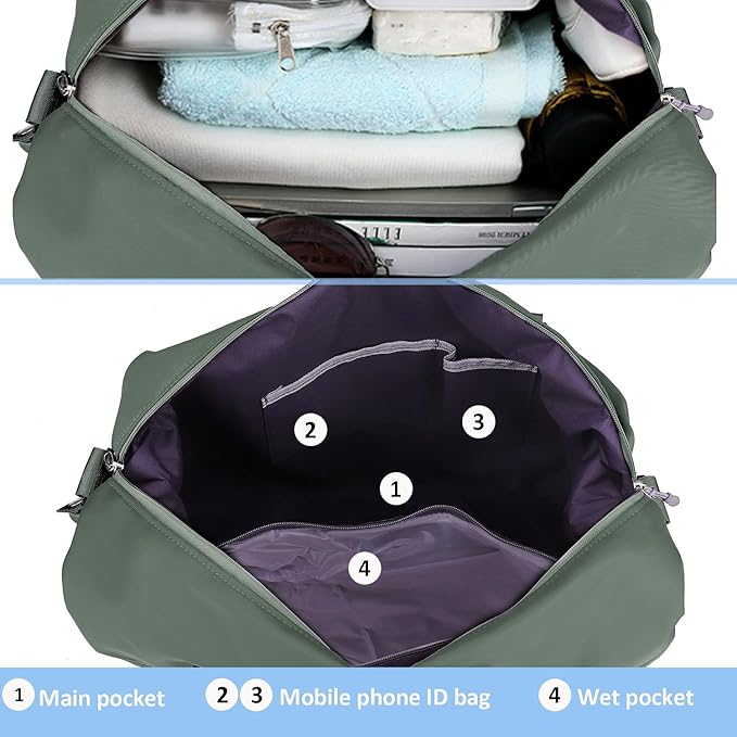 Travel Duffle Bag, Waterproof Sport Tote Gym Bag for Women Men, Overnight Weekender Carry On Bag with Wet Pocket