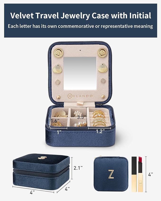 Vlando Teacher Appreciation Jewelry Travel Case for Women - Organizer Gift, Letter Z, Dark Blue