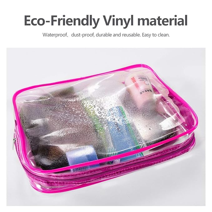 4Pcs Crystal Clear PVC Travel Toiletry Bag Kit for Women Men, Waterproof Vinyl Packing Organizer Storage Bags with Zipper Handle Straps, Cosmetic Pouch Carry on Airport Airline Compliant Bag Handbag