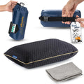 Travel & Camping Comfortable Memory Foam Pillow – Easy to Carry Portable Bag – Temperature Regulating Pillow Case (Black + Extra Cover)