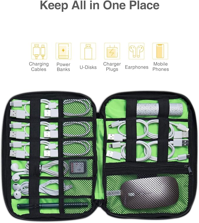Luxtude Travel Cable Organizer Bag, Flat Cord Organizer Bag, Portable Electronics Case, Travel Essentials for Wire/Cord Storage/Charger Case/Cable Storage/Tech Accessories Pouch/Tech Gifts