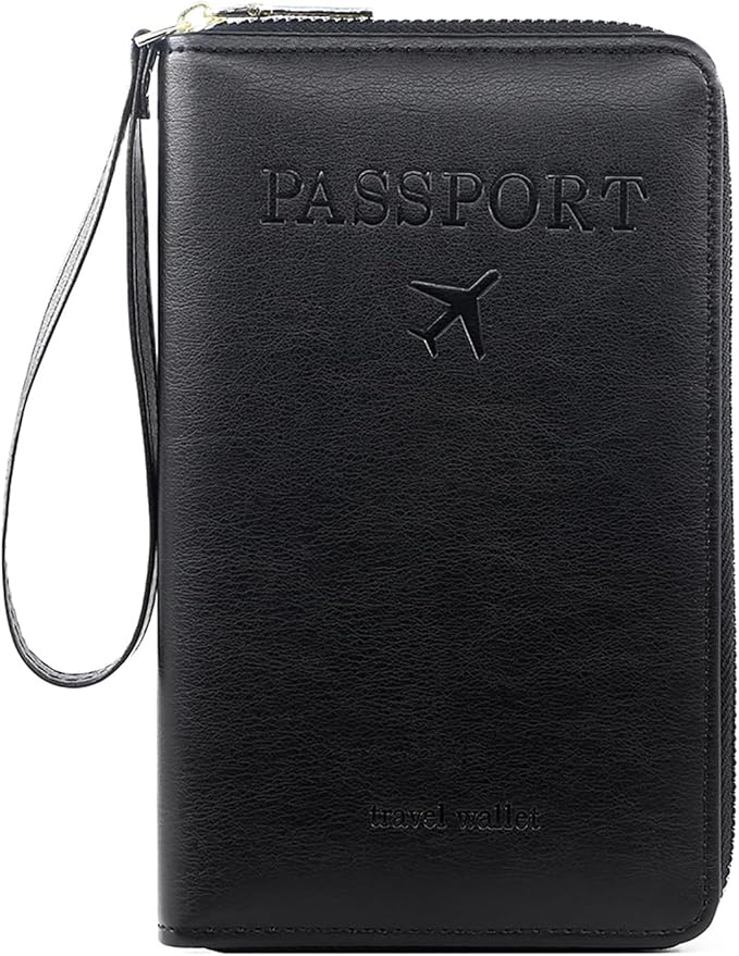 Rowgins Rfid Blocking Passport Holder Wallet, Rowgins Rfid Passport Holder with Zipper, PU Leather PassportHolder for Travel (BLACK)